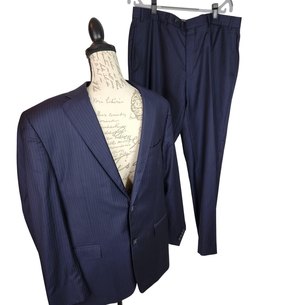 LORO PIANA Suit Mens 42R 36x31 Blue Pinstripe 2 Piece 4 Seasons Super 130's Wool